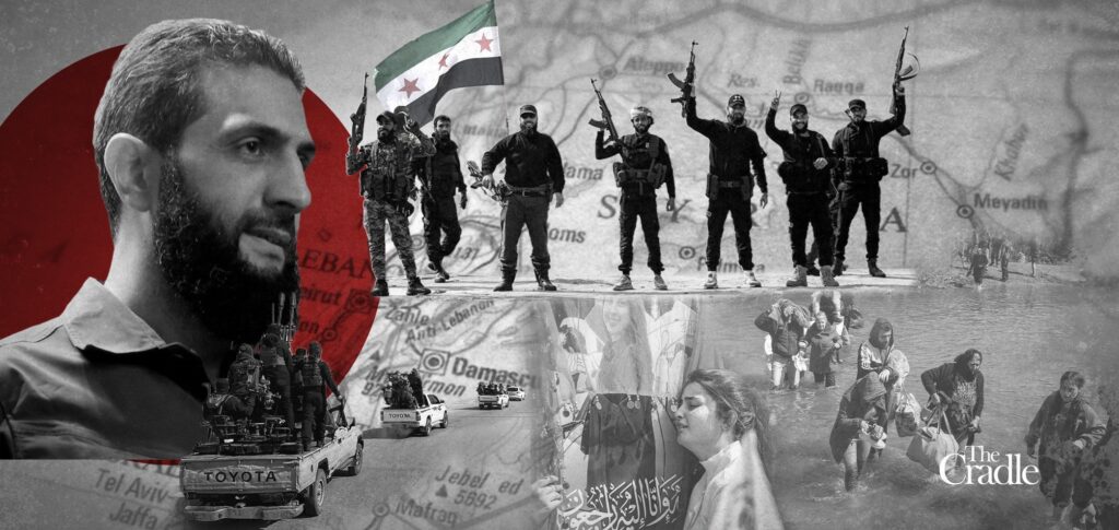 Compilation image with al-Joulani on the left. Photo: The Cradle.