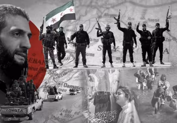 Compilation image with al-Joulani on the left. Photo: The Cradle.