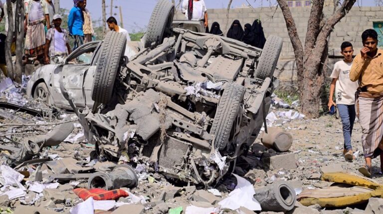 The aftermath of a US airstrike in Yemen’s al-Hudaydah province on 2 April 2025. Photo: PressTV.