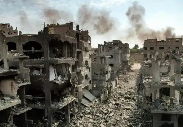 Buildings destroyed by Israeli airstrikes in Gaza's Jabalia camp for Palestinian refugees on Oct. 11, 2023. Photo: Yahya Hassouna/AFP.