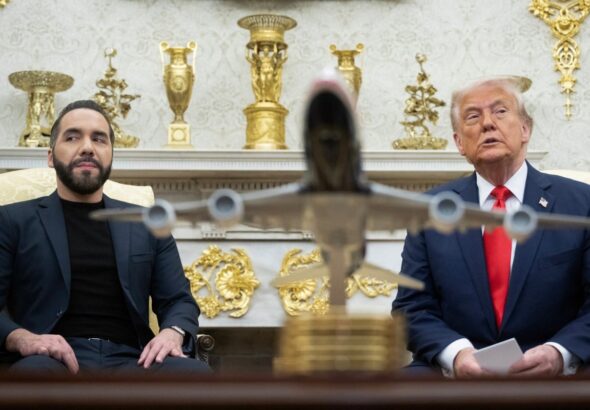 US President Donald Trump meets El Salvador's President Nayib Bukele in the Oval Office of the White House in Washington DC, April 14, 2025. Photo: Brendan Smialowski/AFP via Getty Images.