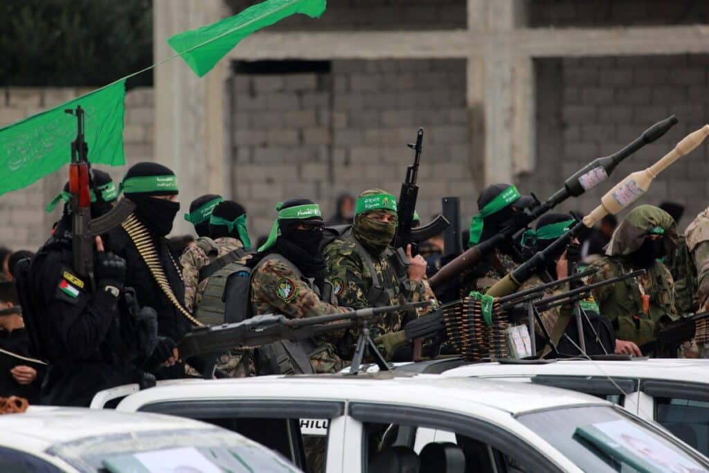 Fighters of the Palestinian resistance movement Hamas are seen in Nuseirat refugee camp in the central Gaza Strip on February 22, 2025. Photo: AFP.
