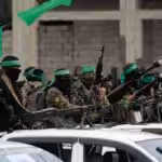 Fighters of the Palestinian resistance movement Hamas are seen in Nuseirat refugee camp in the central Gaza Strip on February 22, 2025. Photo: AFP.