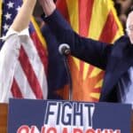 Congresswoman Alexandria Ocasio-Cortez and Senator Bernie Sanders at a “Fight Oligarchy” rally at Mullett Arena in Tempe, Arizona, in March. Photo: Gage Skidmore/Flickr.