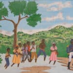 Painting by Jean-Claude SĂ©vĂšre (Haiti), Lâennemi attaquĂ© chacun de sa propre volontĂ© se tient debout pour dĂ©fendre sa patrie (When the Enemy Attacks, Everyone Stands up of Their Own Free Will to Defend Their Homeland), 1970.