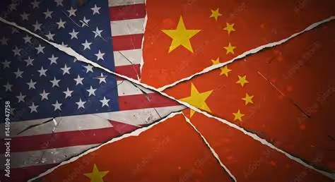 The US and Chinese flags spliced together, showing cracks. File photo.