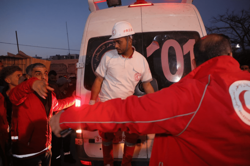 The Palestinian Red Crescent Society (PRCS) announced on Sunday that it had recovered the bodies of 14 workers in Rafah. Photo: Palestine Chronicle.