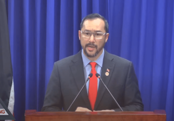 The prime minister of Trinidad and Tobago, Stuart Young, holds a press conference, April 8, 2025. Photo: TTT.