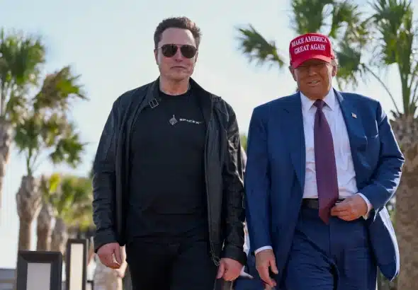 Donald Trump walks with Elon Musk before attending a viewing of the launch of a test flight of the SpaceX Starship rocket, in Brownsville, Texas, US, November 19, 2024. Photo: Brandon Bell/Reuters.