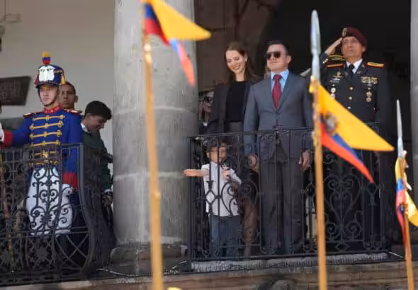 Ecuadorian President Daniel Noboa during the Changing of the Presidential Guard ceremony at Carondelet Palace in Quito, April 15, 2025. Photo: Dolores Ochoa/AP.