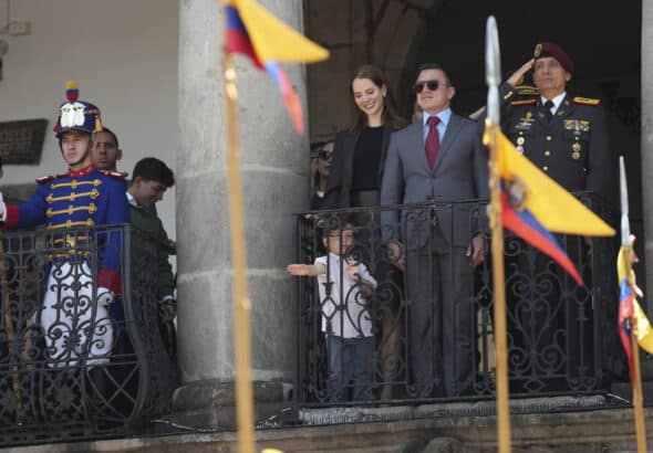 Ecuadorian President Daniel Noboa during the Changing of the Presidential Guard ceremony at Carondelet Palace in Quito, April 15, 2025. Photo: Dolores Ochoa/AP.