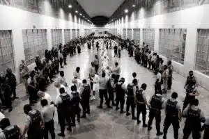 Venezuelan migrants being admitted at the Salvadoran terrorist prison CECOT. Photo: Presidency of El Salvador.