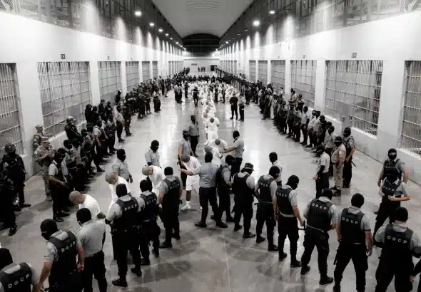Venezuelan migrants being admitted at the Salvadoran terrorist prison CECOT. Photo: Presidency of El Salvador.