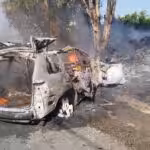This picture shows the aftermath of an Israeli drone strike on a car near the coastal town of Damour, located about 20 kilometers (12 miles) south of Beirut, Lebanon, on April 22, 2025. Photo: via social media.