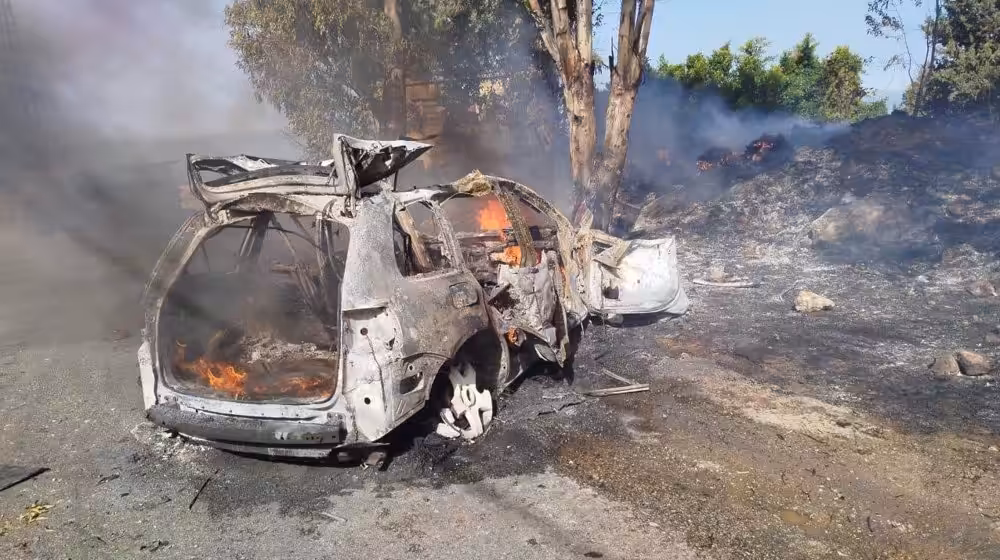 This picture shows the aftermath of an Israeli drone strike on a car near the coastal town of Damour, located about 20 kilometers (12 miles) south of Beirut, Lebanon, on April 22, 2025. Photo: via social media.
