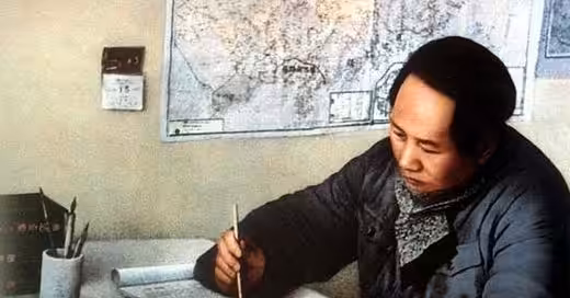 Mao Zedong at work in his cave office in Date Garden. File photo.