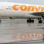 Conviasa jet arriving at the Simon Bolivar International Airport serving Caracas on April 24, 2025. Photo: Es Con Usted.