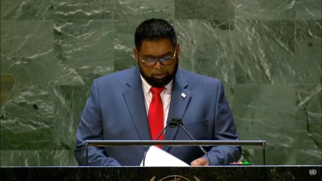 Irfaan Ali, President of Guyana, addressing the UN General Assembly in 2021. Photo: UN.