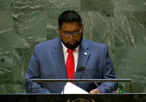 Irfaan Ali, President of Guyana, addressing the UN General Assembly in 2021. Photo: UN.