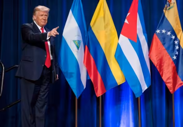 US President Donald Trump at a "Latinos for Trump" event in 2020. Photo: AP/Evan Vucci.