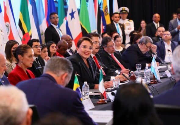 Honduran President Xiomara Castro addressing the head of states and government participating at the 9th CELAC Summit held in Tegucigalpa, on Wednesday, April 9, 2025. Photo: CELAC.