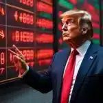 Donald Trump next to a stock market tracker. Photo: New Eastern Outlook.