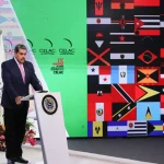 Venezuelan President Nicolás Maduro addressing the CELAC summit, advocating for Latin American unity and condemning foreign aggressions. Apr 9, 2025. Photo: VTV.