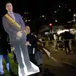 Supporters of Ecuador's President Daniel Noboa gather outside National Electoral Council (CNE) building, in Quito, Ecuador, on April 13, 2025. Photo: Daniel Becerril/Reuters.
