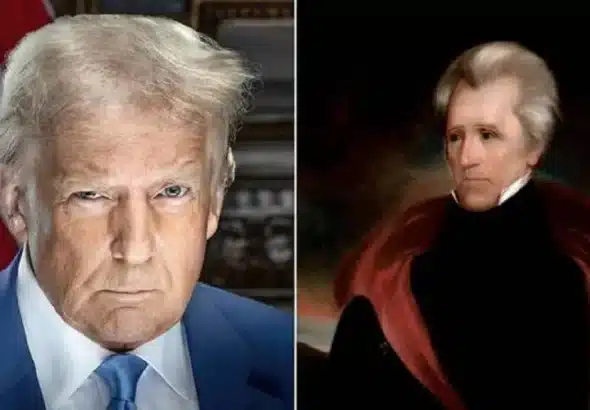 Donald Trump next to Andrew Jackson. Photo: teleSUR.