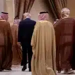 US President Donald Trump walks with leaders to the Gulf Cooperation Council meeting at the Ritz-Carlton Hotel in the Saudi capital Riyadh, May 14, 2025. Photo: Brendan Smialowski/AFP.