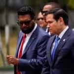 Guyana's president Irfaan Ali with Marco Rubio, US secretary of state in the Trump administration. Photo: Nathan Howard/AFP/file photo.