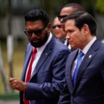 Guyana's president Irfaan Ali with Marco Rubio, US secretary of state in the Trump administration. Photo: Nathan Howard/AFP/file photo.