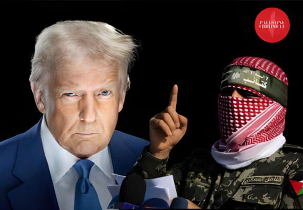 US President Donald Trump and Abu Obeida, the spokesperson for the Al-Qassam Brigades. Photo: Palestine Chronicle.