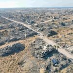 An aerial view showing destruction in Rafah after Israeli occupation forces withdraw and as the ceasefire took hold throughout the Gaza-strip, January, 2025. Photo: Monthly Review.