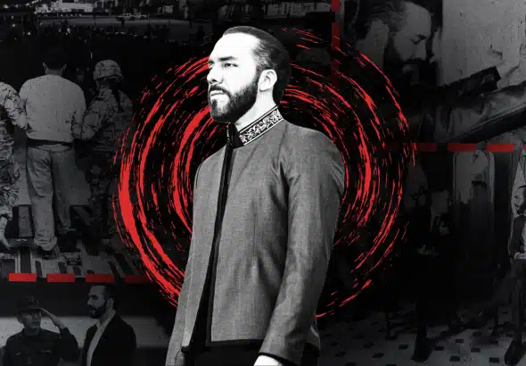 Compilation image of Nayib Bukele and his death camp (CECOT). Photo: MintPress News.