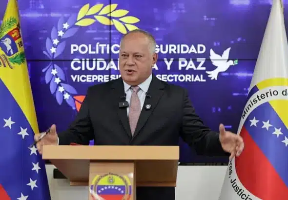 Venezuelan Interior Minister Diosdado Cabello during his statement broadcast by Venezuelan news channel VTV. Photo: Ministry of the Interior Press.