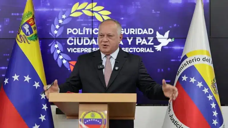Venezuelan Interior Minister Diosdado Cabello during his statement broadcast by Venezuelan news channel VTV. Photo: Ministry of the Interior Press.