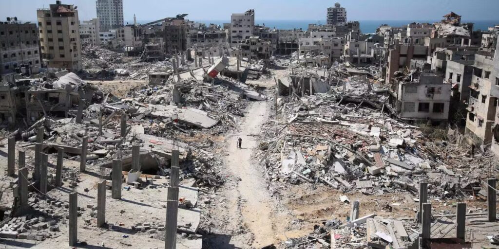 Aerial view of Gaza City shows extreme devastation caused by Israeli bombardments. Photo: AFP.