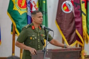Chief of the Guyana Defense Force, Brigadier Omar Khan, at a press conference in Georgetown, Guyana, May 16, 2025. Photo: GDF.