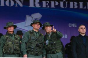 Venezuelan Defense Minister Vladimir Padrino López (second from left) at the launch of the security deployment for the May 25 elections. Photo: Fausto Torrealba/AVN.