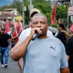 Panamanian worker on the streets as part of the national strike. Photo: SUNTRACS.