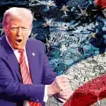 US President Donald Trump with an US flag and a map in the background. Photo: The Communist.