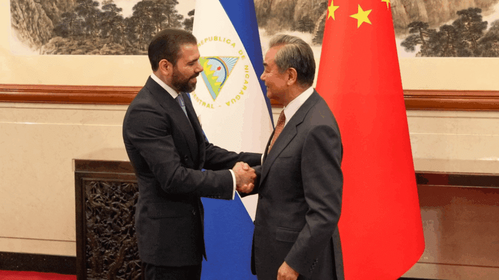 The head of the Nicaraguan delegation Presidential Advisor Laureano Ortega Murillo (Left) and the Minister of Foreign Affairs of the People's Republic of China, Wang Yi (Right) on May 12, 2025 in Beijing, China. Photo: File Image/Kawsachun News.