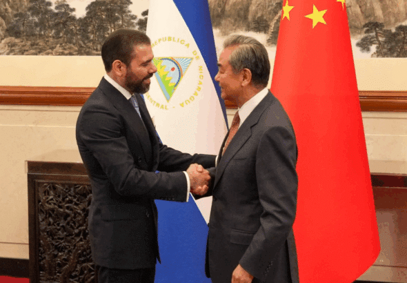 The head of the Nicaraguan delegation Presidential Advisor Laureano Ortega Murillo (Left) and the Minister of Foreign Affairs of the People's Republic of China, Wang Yi (Right) on May 12, 2025 in Beijing, China. Photo: File Image/Kawsachun News.