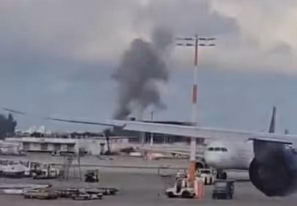 Smoke rises after a Yemeni missile strike on Ben Gurion Airport in Tel Aviv, May 4, 2025. Photo: social media/video grab.