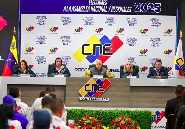 Venezuelan National Electoral Council board reporting the results of the May 25 parliamentary and regional elections. Photo: Venezuelan National Assembly.