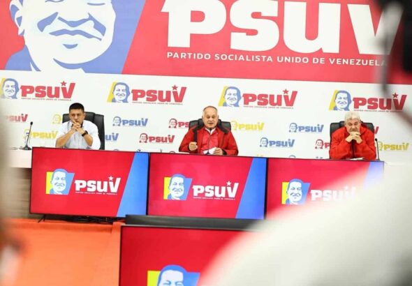 PSUV Secretary General Diosdado Cabello addressing journalists' questions during a weekly party press conference on June 9, 2025. Photo: PSUV.