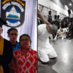 Left Photo: Inmate in Nicaragua receives diploma (19 Digital). Right Photo: Inmates dehumanized in El Salvador (El Salvador Presidency handout/Anadolu/Getty Images).