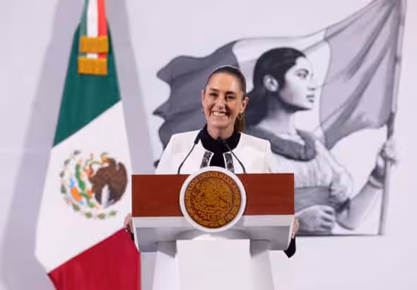 Mexico President Claudia Sheinbaum speaking in the January 2 press conference. Photo: Presidencia MX.