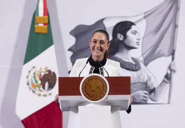 Mexico President Claudia Sheinbaum speaking in the January 2 press conference. Photo: Presidencia MX.